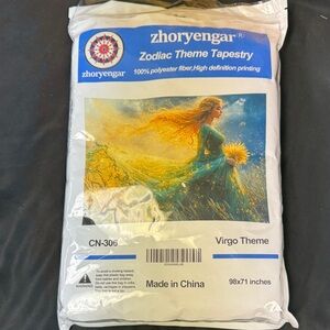 Zodiac Theme Tapestry - Virgo Theme with Blue and Yellow Design 98x71 inches